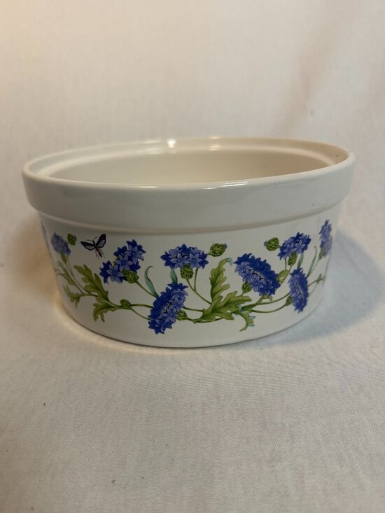 Source Unknown Other - Japanese Ceramic Casserole Dish 8" Blue Floral Butterfly Round Baker Vintage
